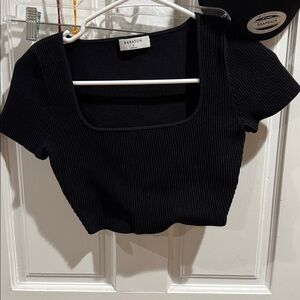 Babaton Black Ribbed Square Neck